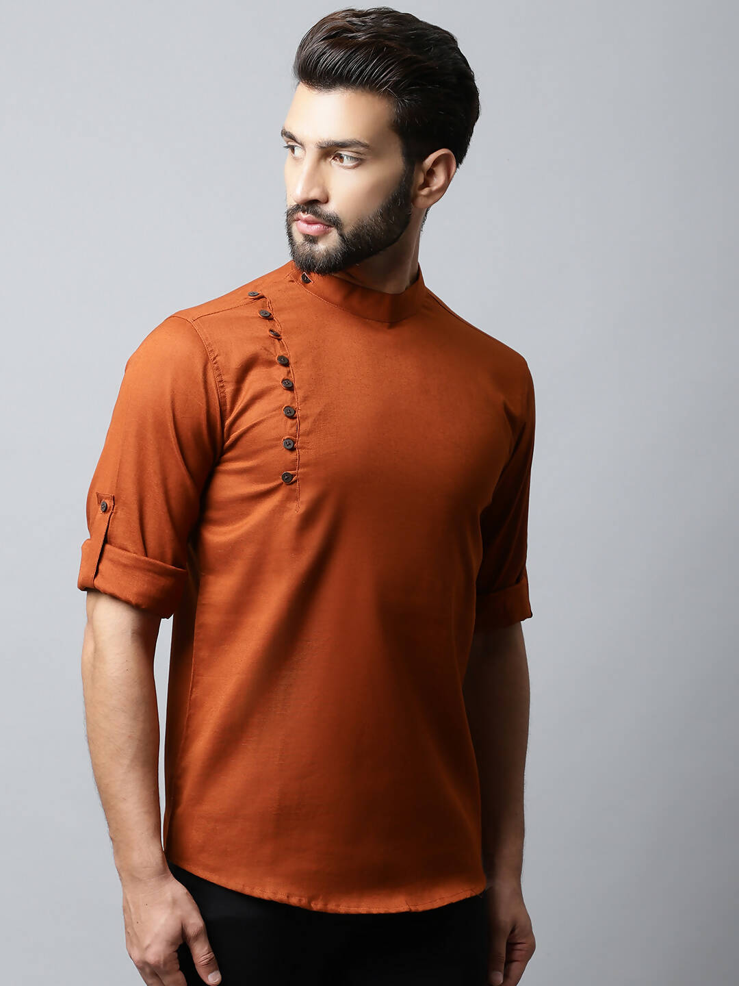 Even Apparels Brown Color Linen Pure Cotton Men's Kurta With Side Placket (SLD1137) 