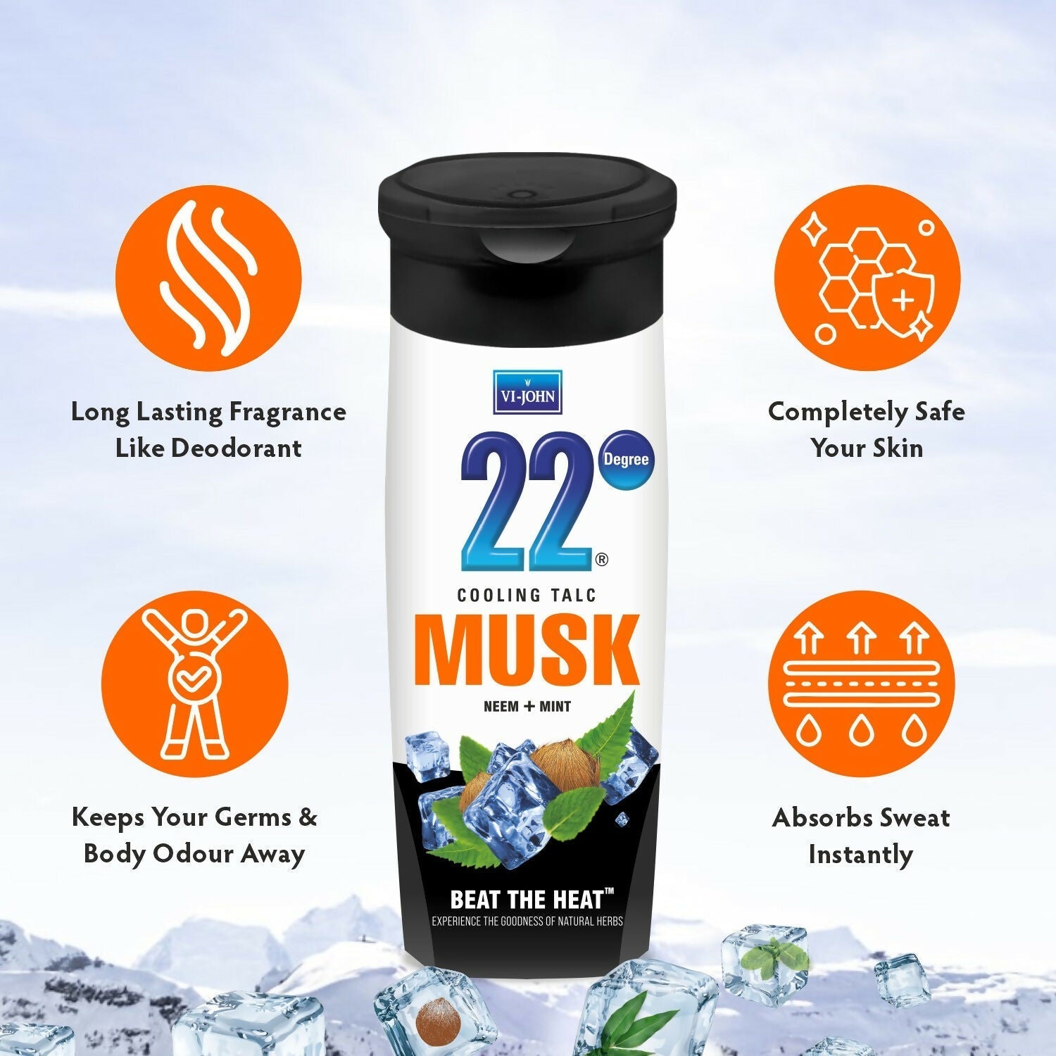 VI-JOHN 22 Degree Cooling Talc Beat the Heat Musk, Neem and Mint  Grab2Buy VI-JOHN Grab2Buy