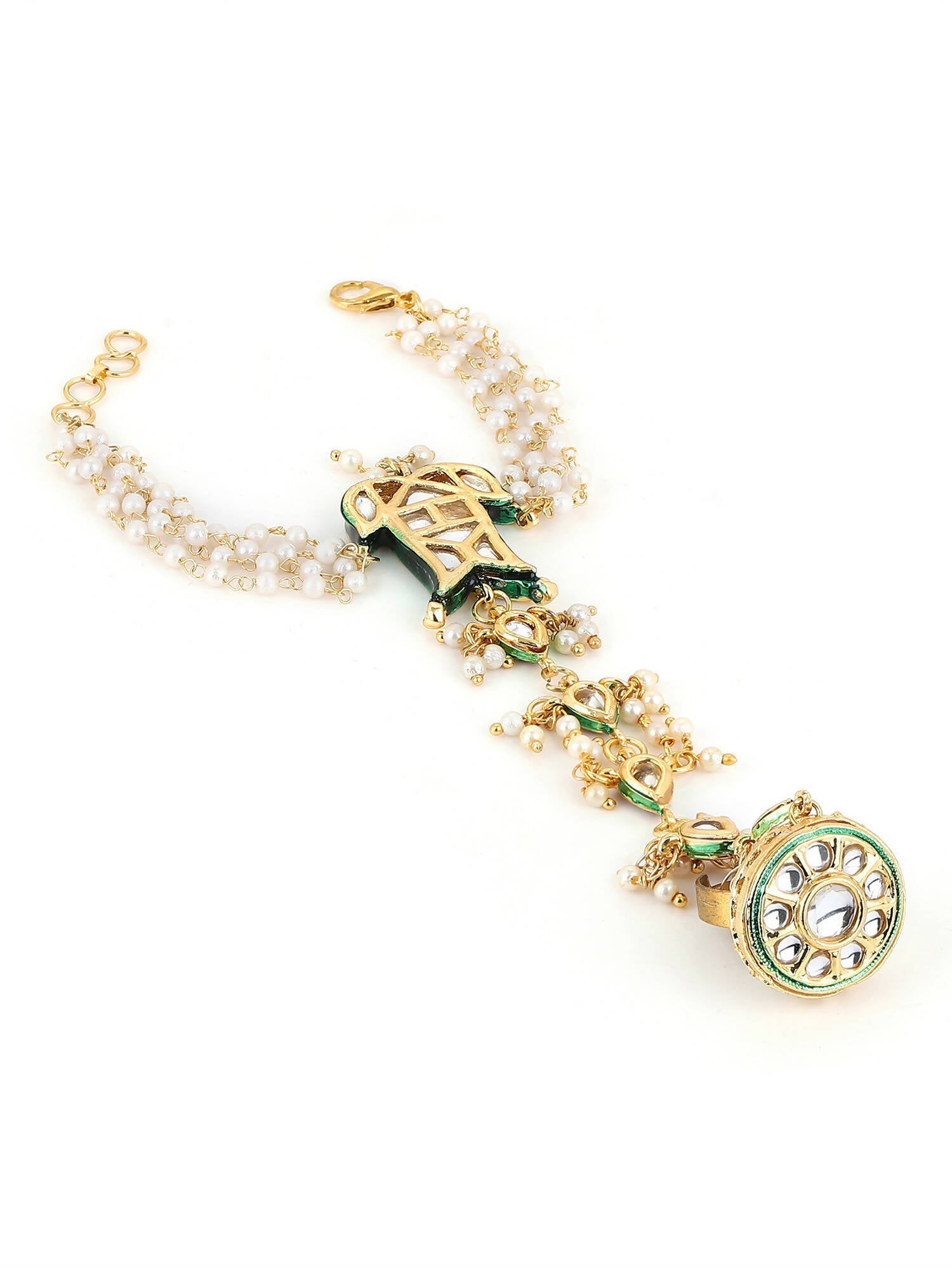 Women's Gold-Toned White Brass Kundan Gold-Polished Link Bracelet - Ruby Raang  Grab2Buy Ruby Raang Grab2Buy