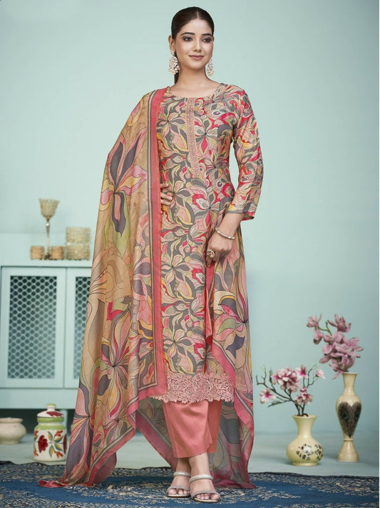Aastha Fashion Women's Multicolor Muslin Digital Print with Resham Thread work Kurta with Trouser & Dupatta - Grab2buy