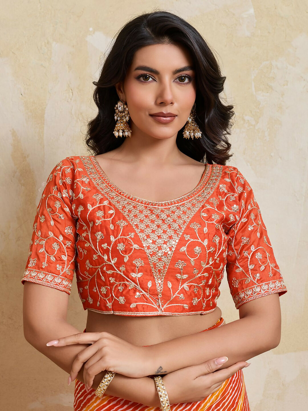 Teeya Creation New Trendy Leheriya Bandhani Georgette Saree For Daily Wear -Orange