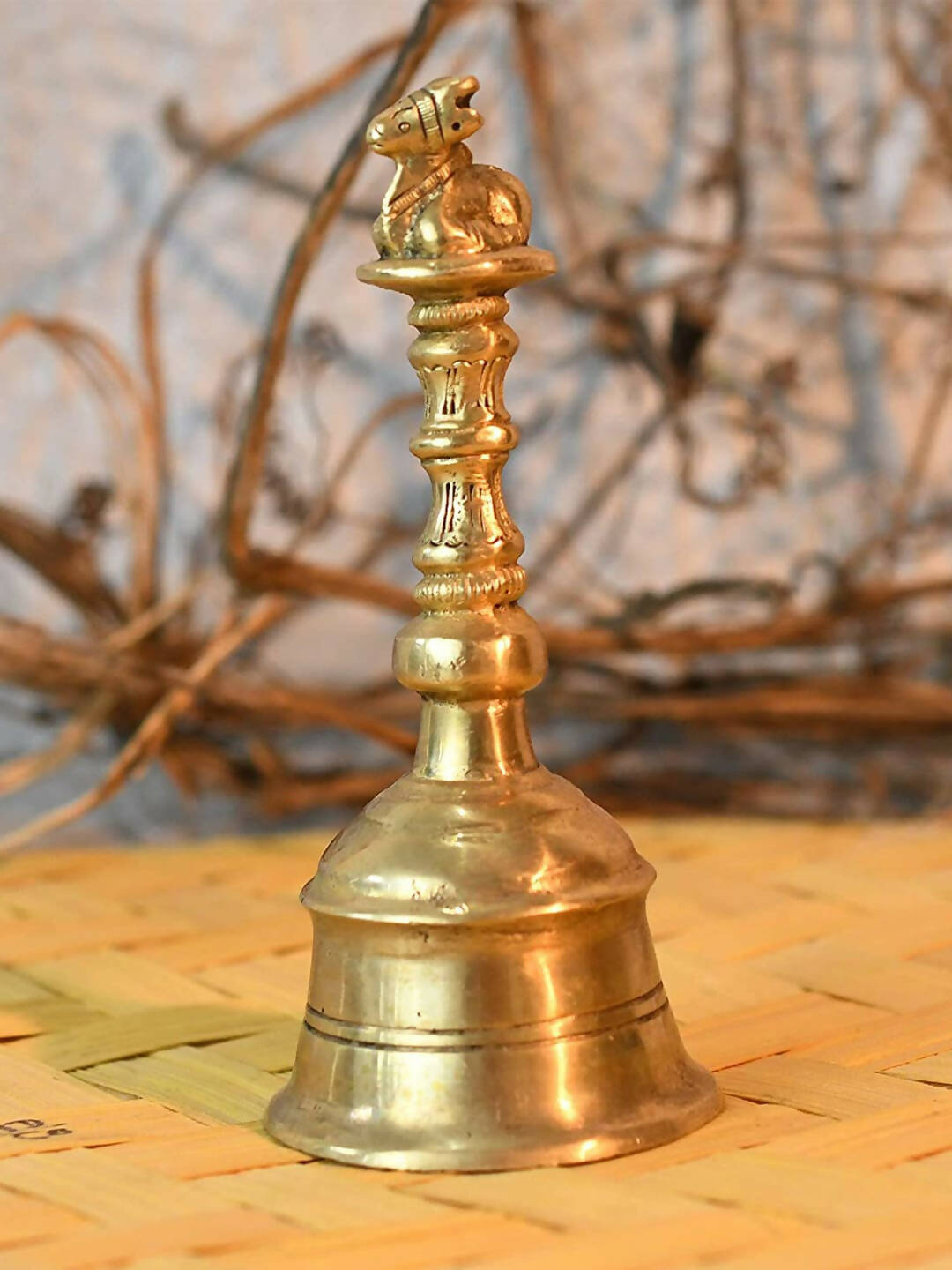 CraftVatika Gold-Toned Brass Hand Held Pooja Bell 