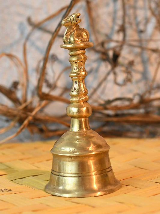 CraftVatika Gold-Toned Brass Hand Held Pooja Bell 