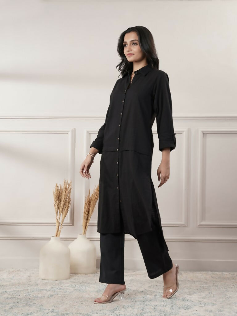 Joban Fashion Women's Black Cotton Dress With Button