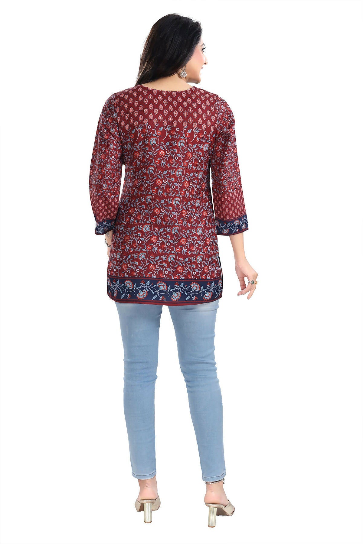 Snehal Creations Magical Maroon Summer Cool Printed Short Kurti Tunic Top
