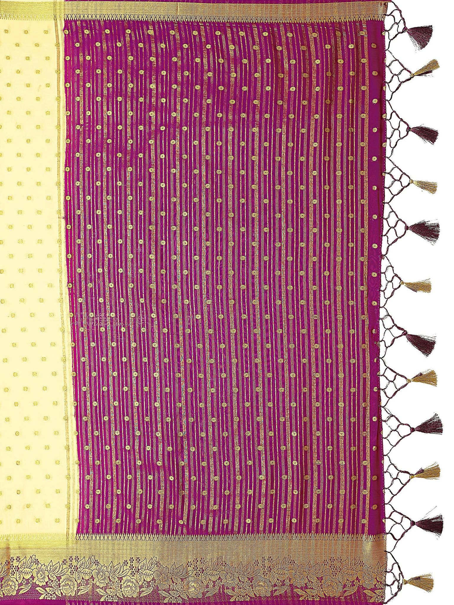 Mimosa Women's Beige Mysore Silk Crepe Saree