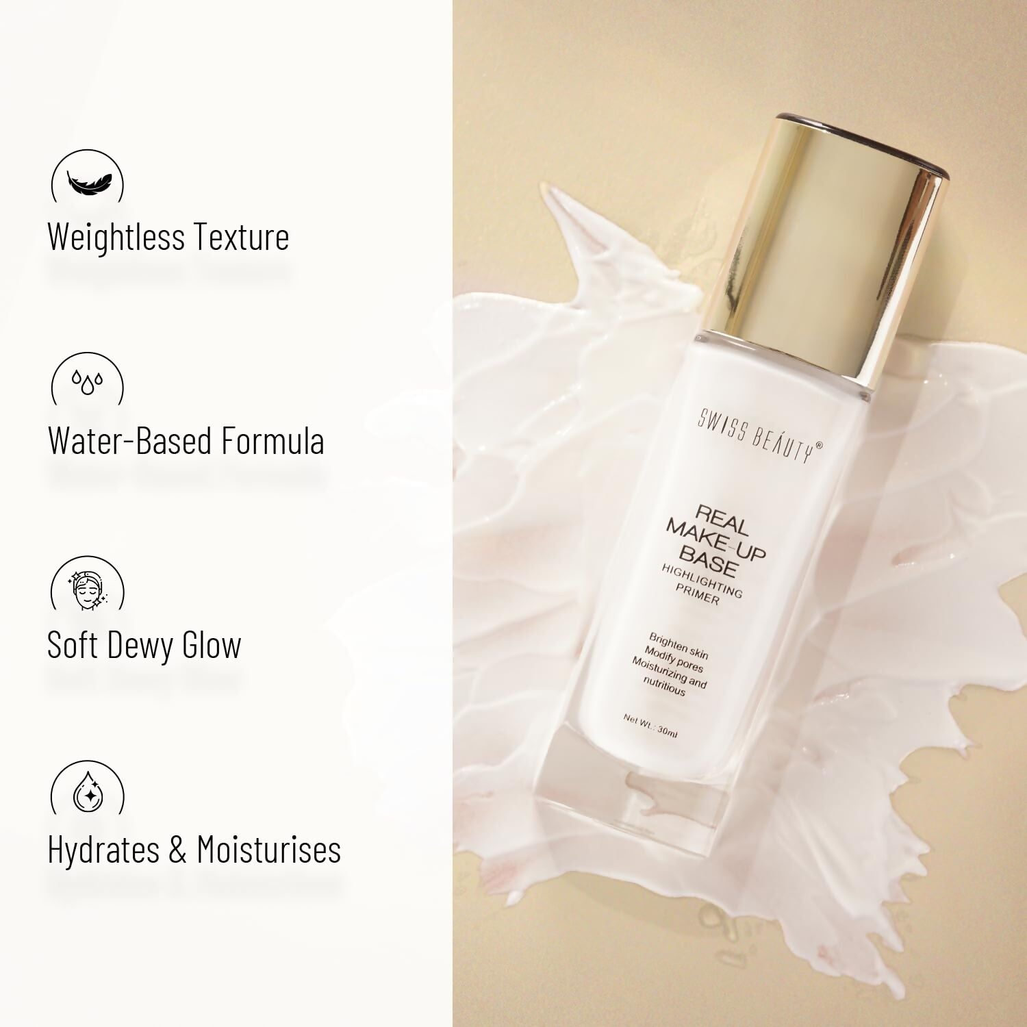 Swiss Beauty Real Makeup Base Highlighting Primer - Shade- Golden Tint 