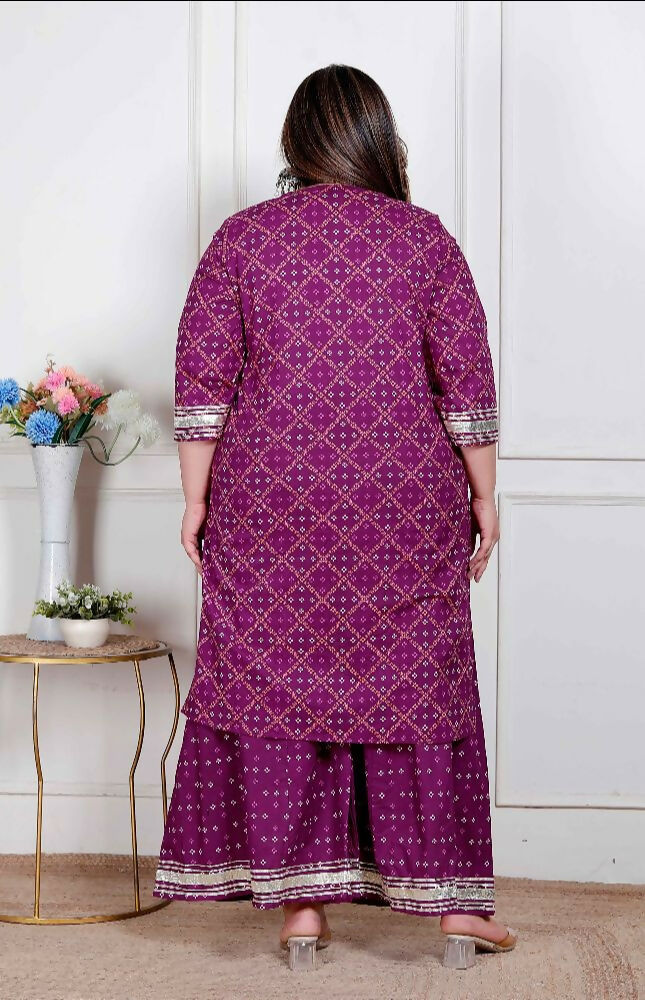 Miravan Plus Size Women Cotton Magenta Gota Work Kurta With Flared Palazzo