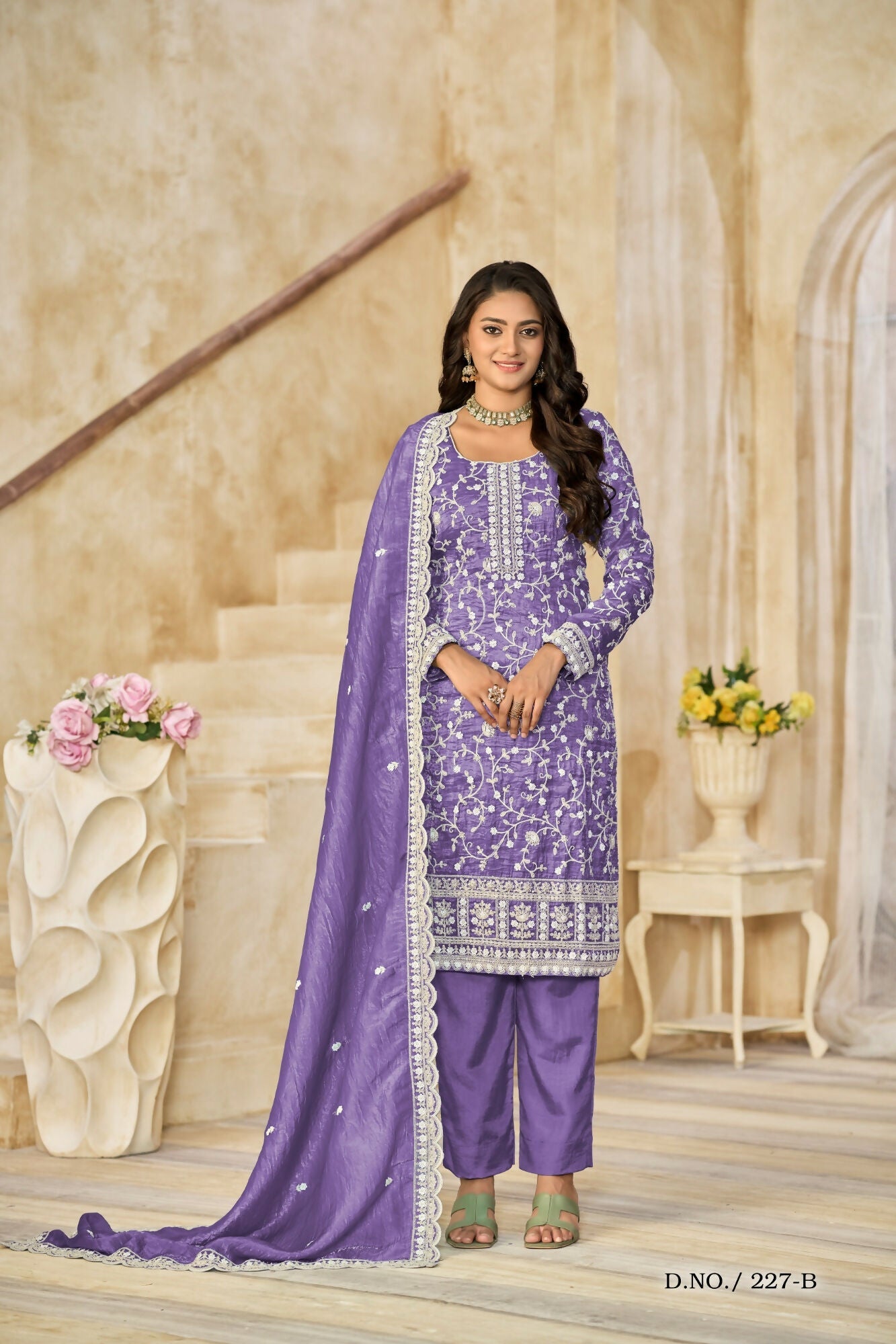 Anaita Purple Organza Crush Stitched Suit with Embroidery Work