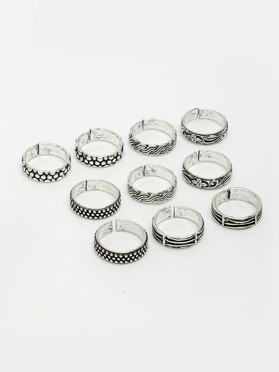 NVR Women's Set of 5 Silver-Plated German Silver Toe Ring 