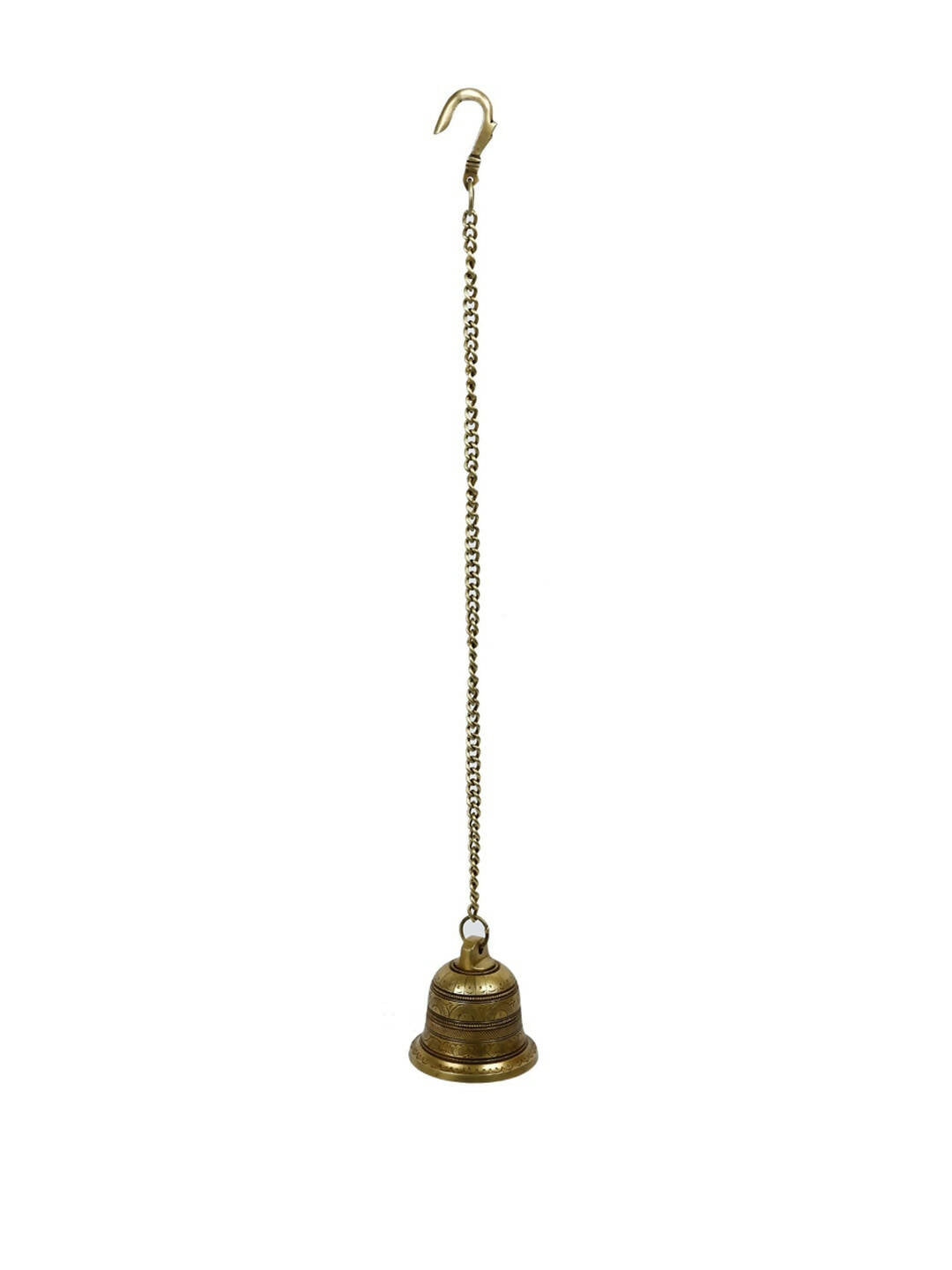 CraftVatika Gold-Toned Brass Hanging Bell with Attached Chain & Hook 