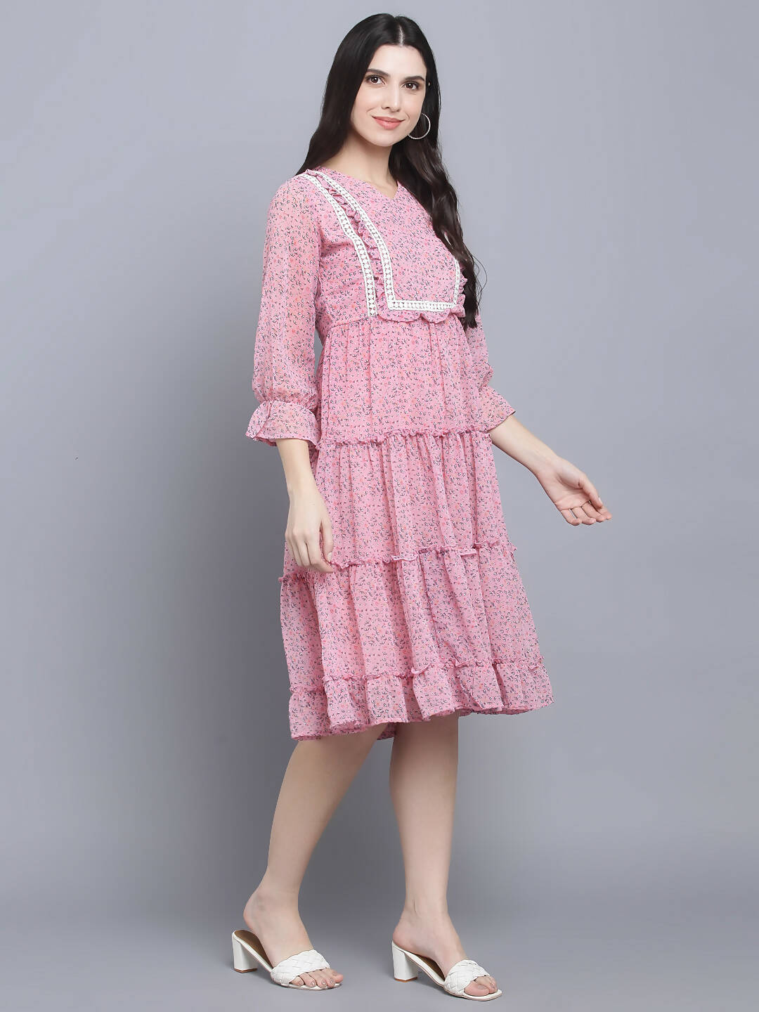 Myshka Women's Pink Floral Midi Dress