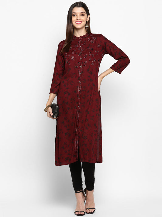 NOZ2TOZ Women's Dark Purple Color Rayon Straight Kurta Only