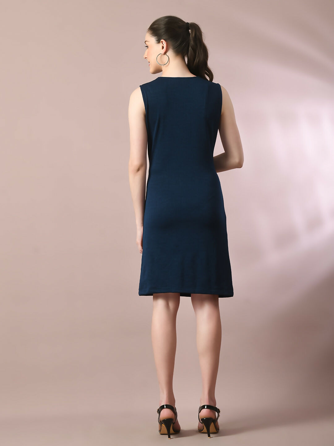 Myshka Women's Navy Blue Solid Cowl Neck Bodycon Party Dress
