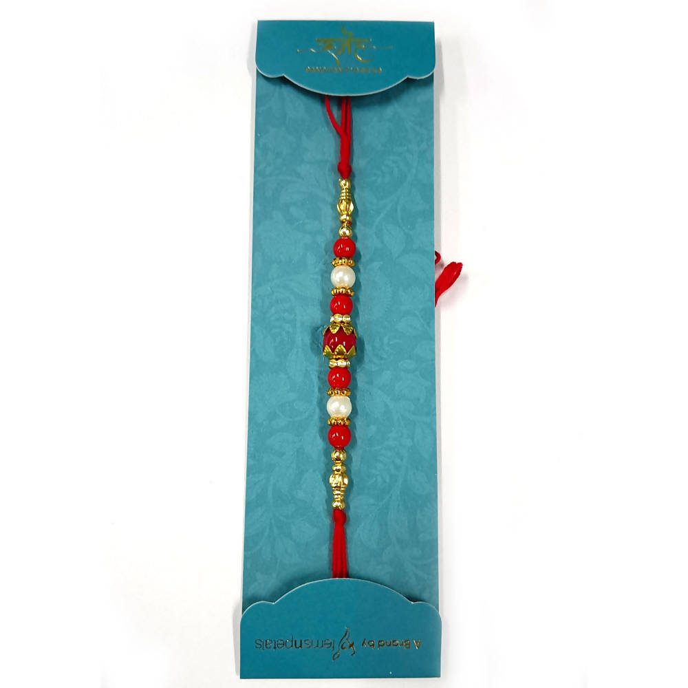White & Red Stones Rakhi 
