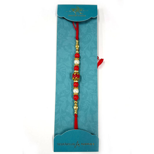 White & Red Stones Rakhi 