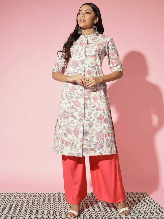 Myshka Women Multi Floral Cotton A-Line Round Neck Kurtas - Grab2buy
