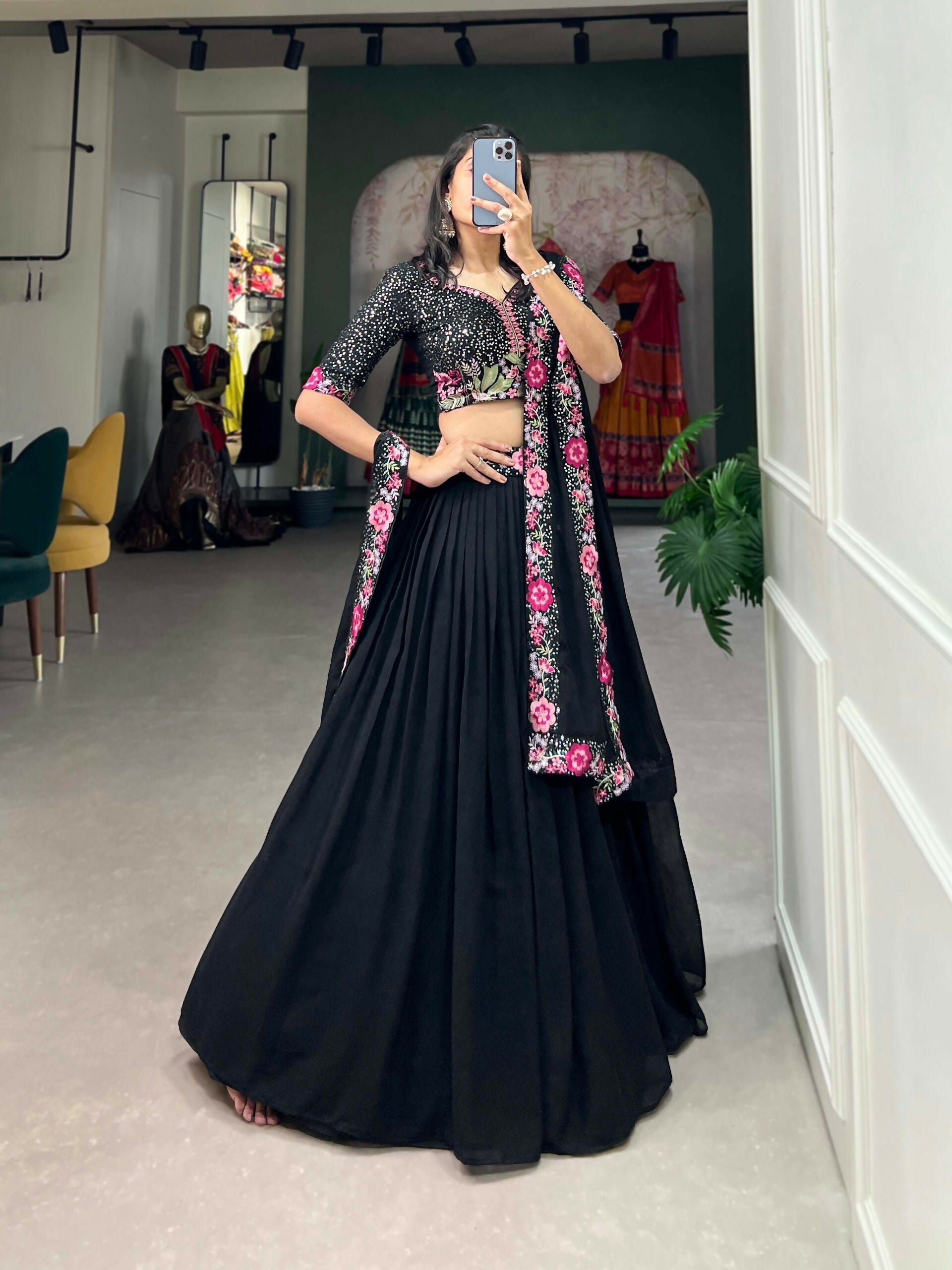 Vastranavya Party Wear Sequins And Delicate Embroidery Work Belt Lehenga Choli - Black  Grab2Buy Vastranavya Grab2Buy