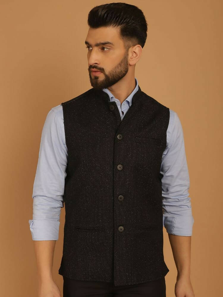 Even Apparels Pure Wool Nehru Jacket - Black 