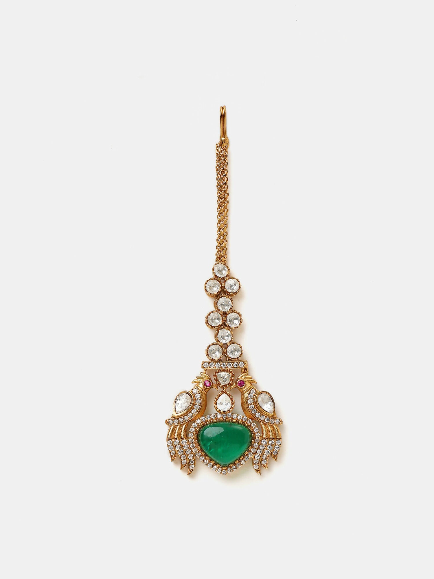 Ruby Raang Heart Kundan Maang Tikka