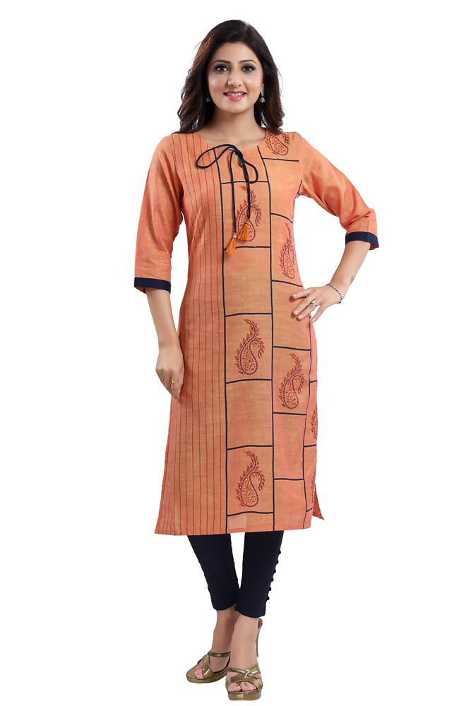 Snehal Creations Saffron Gold South Cotton Block Print Kurta