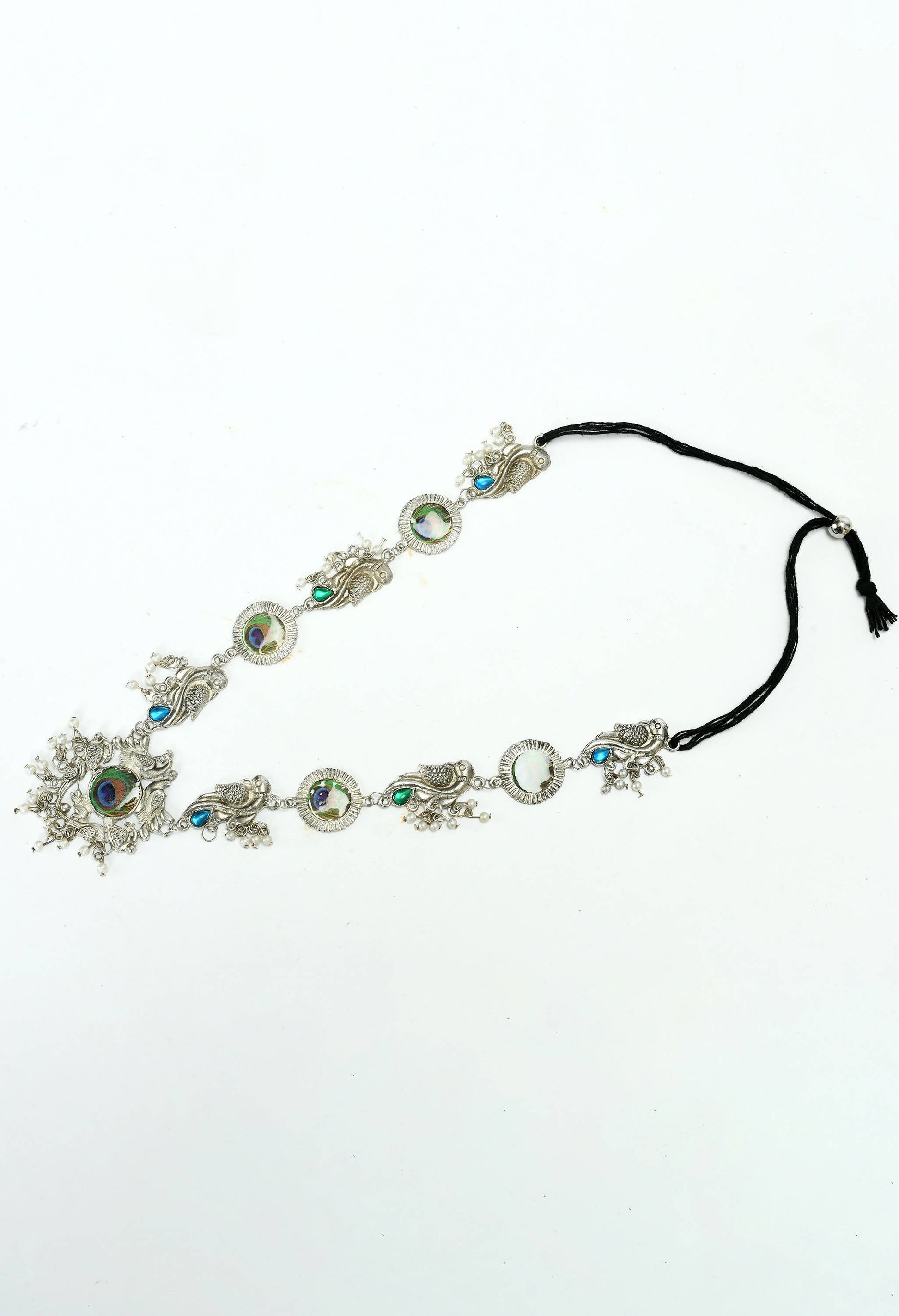 Mominos Fashion Johar Kamal Oxidised Silver-Plated Brass Finish Long Necklace For Women (Silver) | Swadesiicart