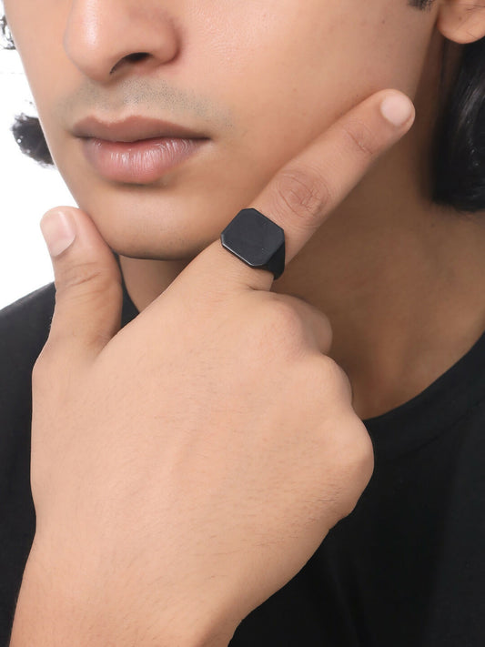 NVR Men's Set of 2 Black Rhodium-Plated Finger Ring - Grab2buy