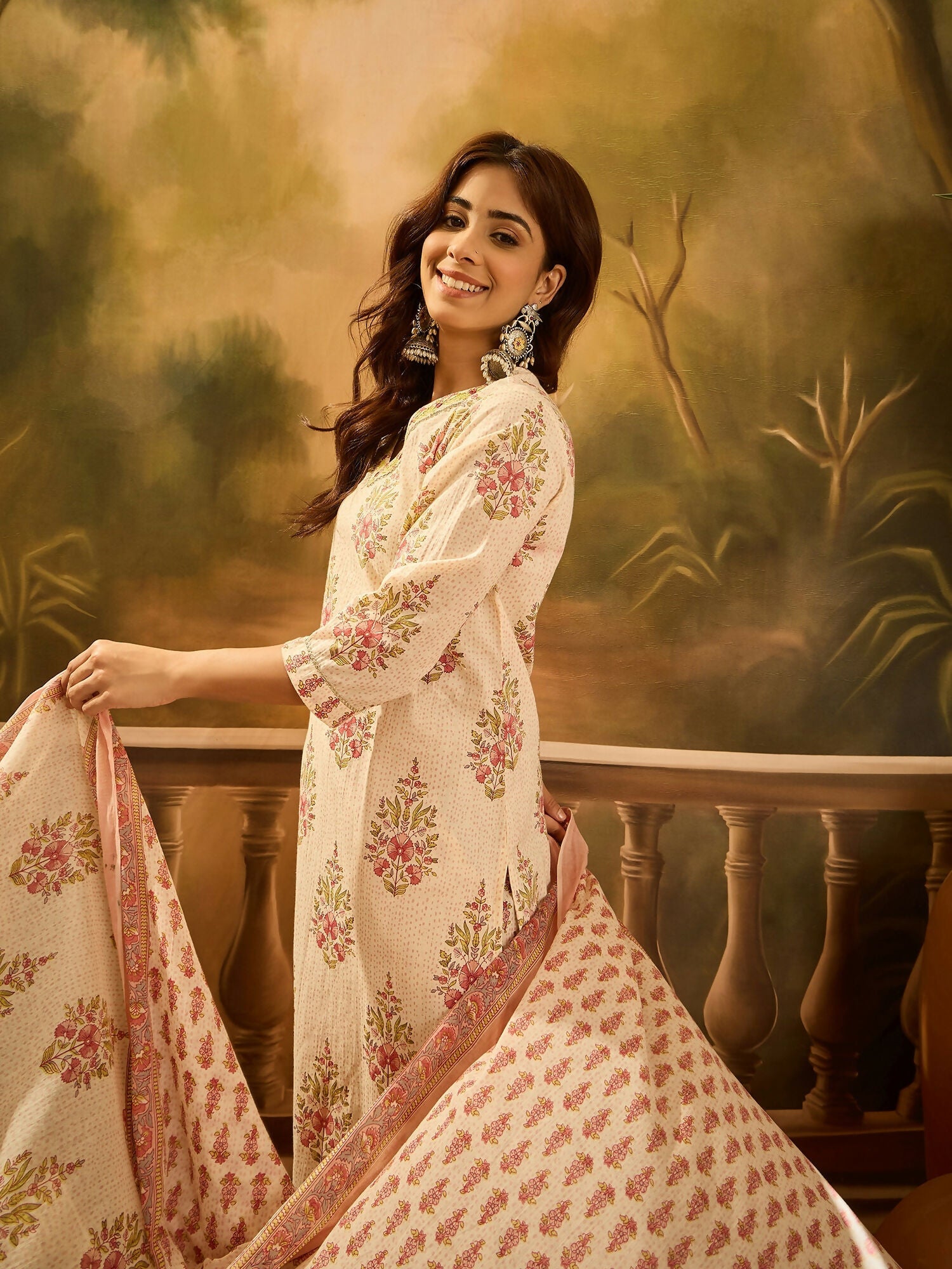 Joban Fashion Printed Cream Pure Cotton Kurta Set