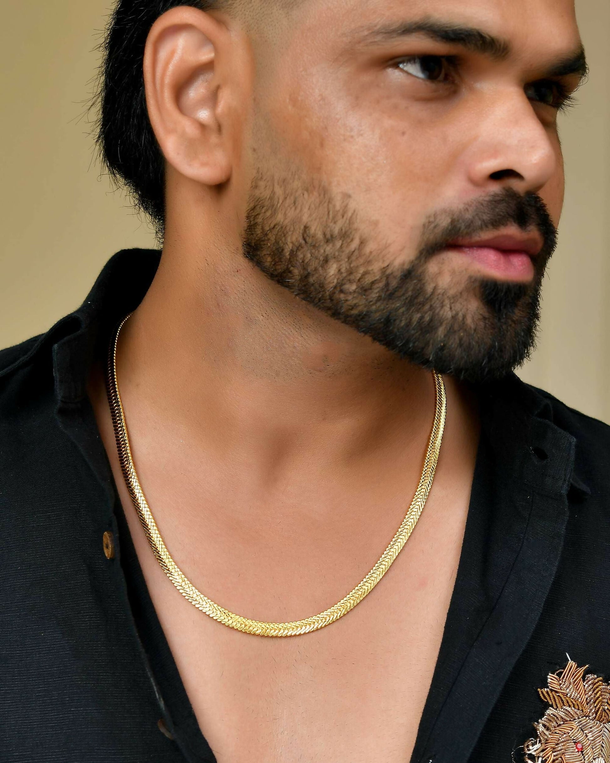 VOJ Men's Gold-Polished Self Designed Snake Chain 