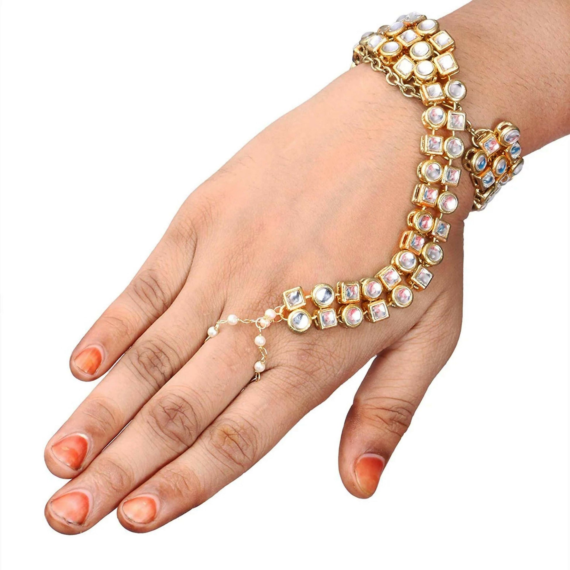 Joban Fashion Gold Polished Traditional Kundan Hathphool 