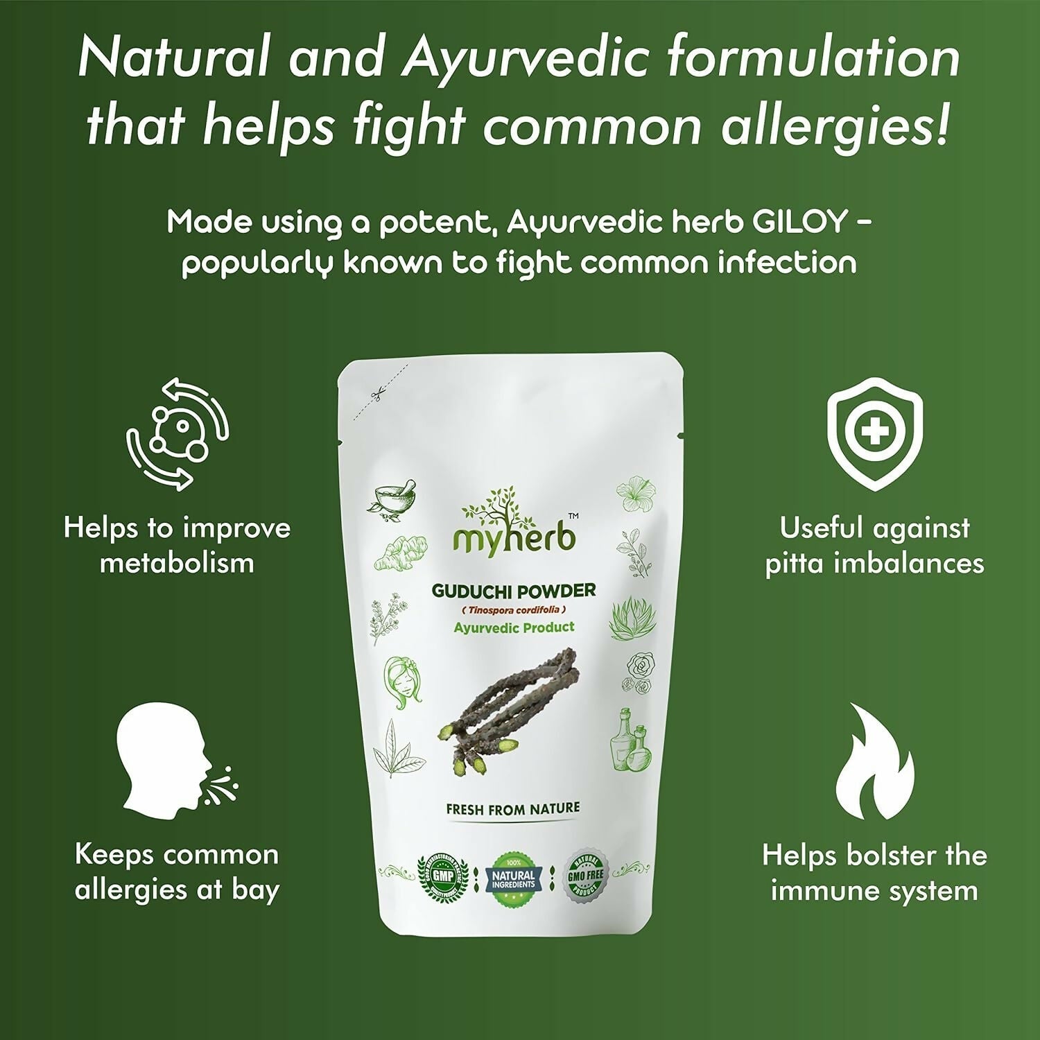 Myherb Natural Organic Guduchi Powder/Giloy Powder 