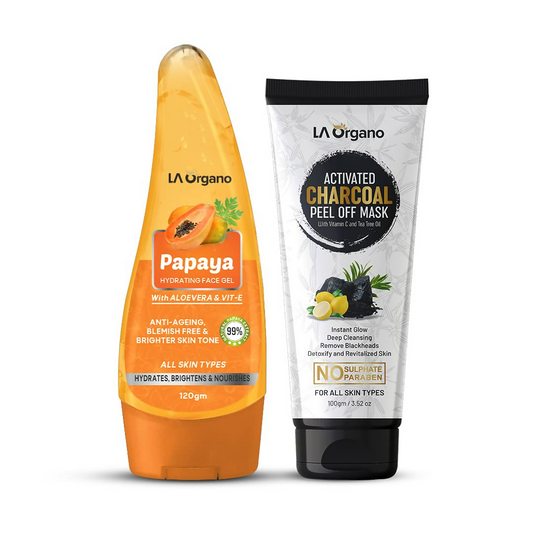 LA Organo Papaya Hydrating Face Gel with Alovera & Vit-E & Activated Charcoal Peel Off Mask Combo - Grab2buy