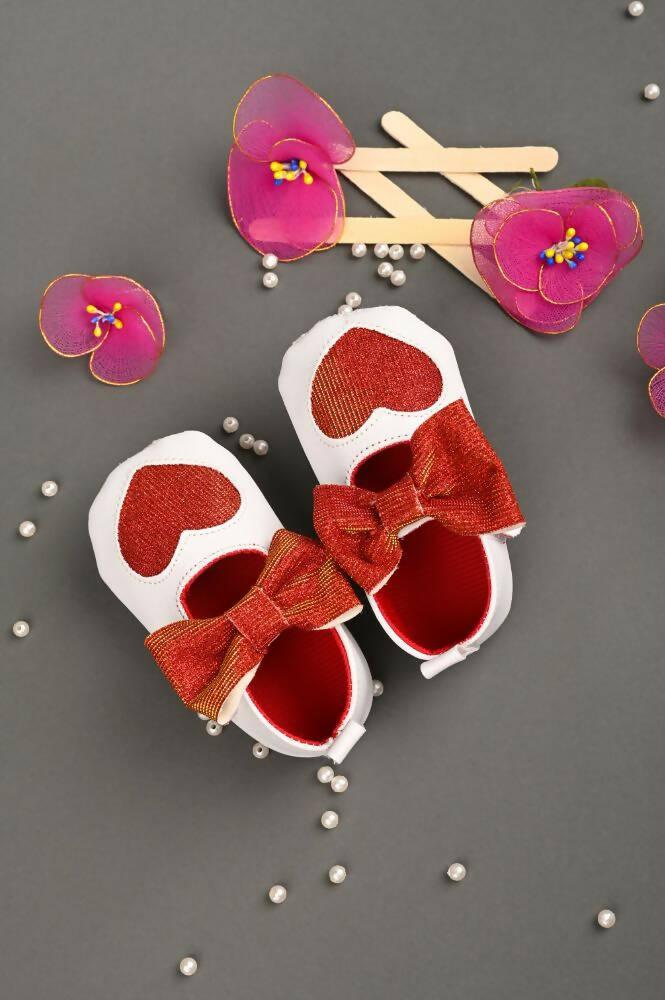 Tiny Bugs Girls Heart Bow Detailing Booties - White & Red  Grab2Buy Tiny Bugs Grab2Buy