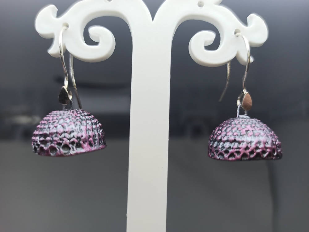 Terracotta Hanging Jhumkas-Silver Pink