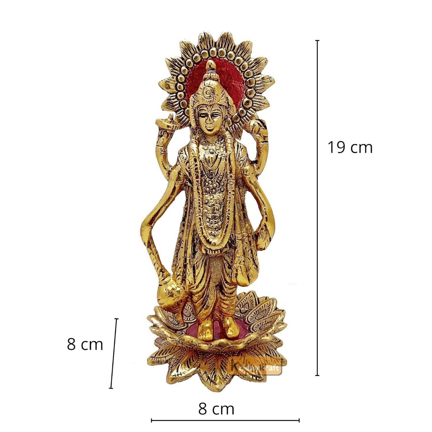 Kridaykraft Gold-Polished Narayan/Vishnu Standing On Lotus Metal Statue 