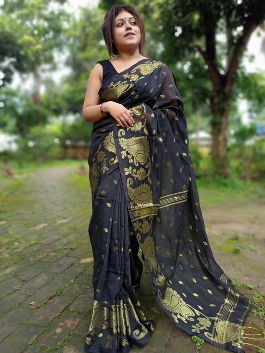 Exclusive Collection Black Beautiful Cotton Silk Grab2Buy 