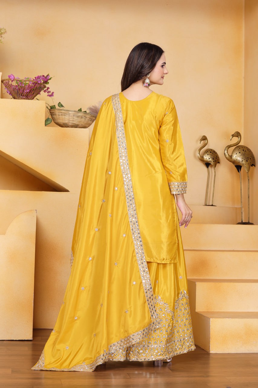 Lehenga Mart Premium Readymade Top Sharara With Dupatta Set For Women-Yellow