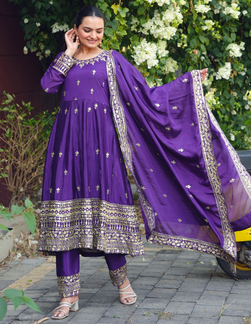 Lehenga Mart Premium Readymade Gown And Pant With Dupatta Set For Women-Purple