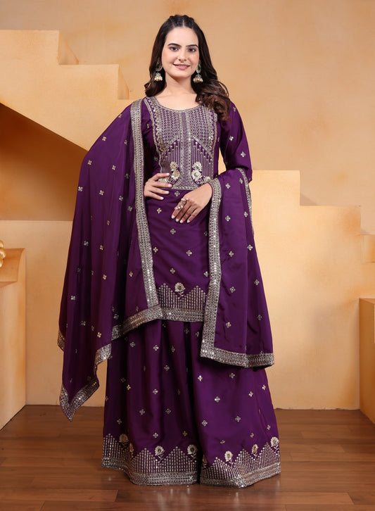 Lehenga Mart Premium Readymade Top Sharara With Dupatta Set For Women-Purple