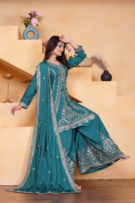 Lehenga Mart Premium Readymade Top Sharara With Dupatta Set For Women-Rama Green