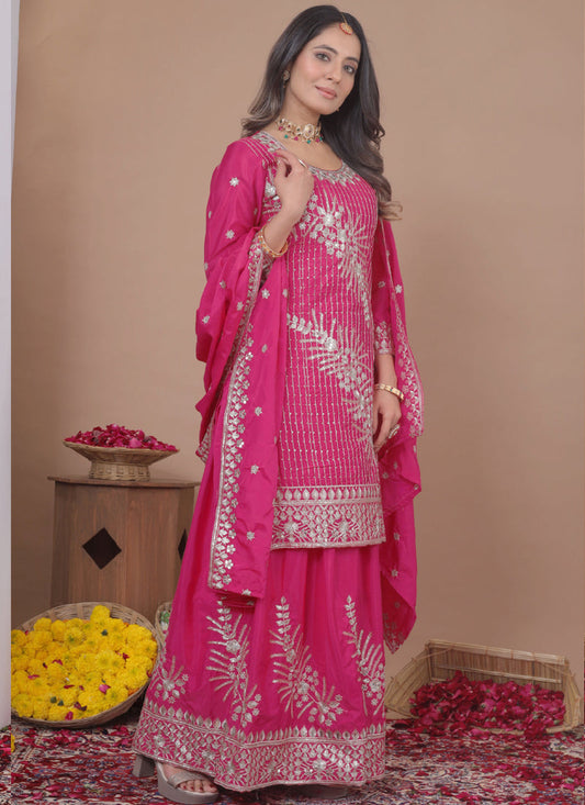 Prazu Fashion Pink Crepe Silk Sequin Embroidered Sharara Suit