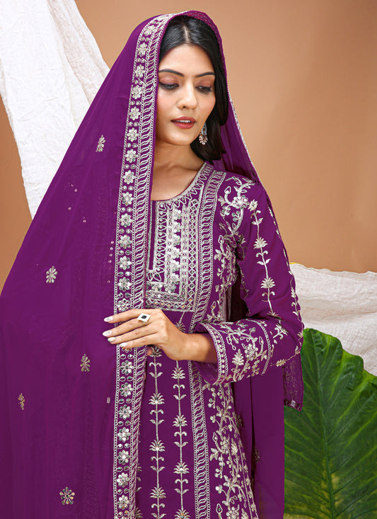 Prazu Fashion Violet Georgette Sequence Embroidered Salwar Suit