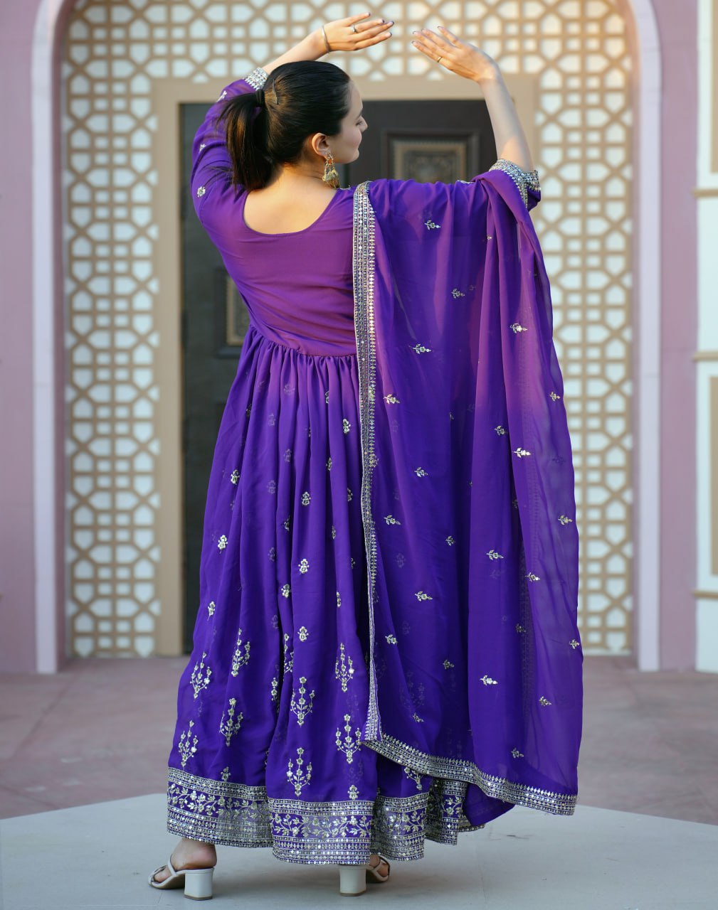 Teeya Creation Purple Color Georgette Fabric Heavy Embroidery Work Fully Stitched Salwar Suit