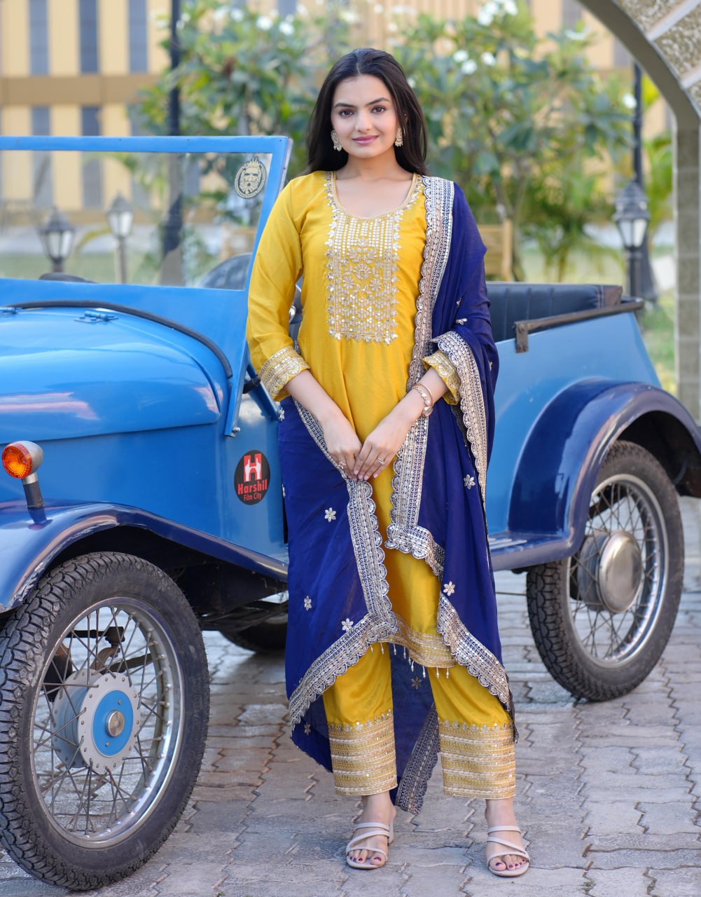 Teeya Creation Yellow Color Chinnon Silk Heavy Embroidery Work Fully Stitched Salwar Suit
