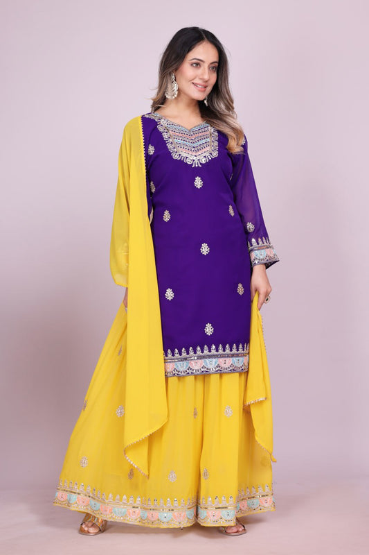 Teeya Creation Multi Color Faux Georgette Embroidery Work Fully Stitched Salwar Suit