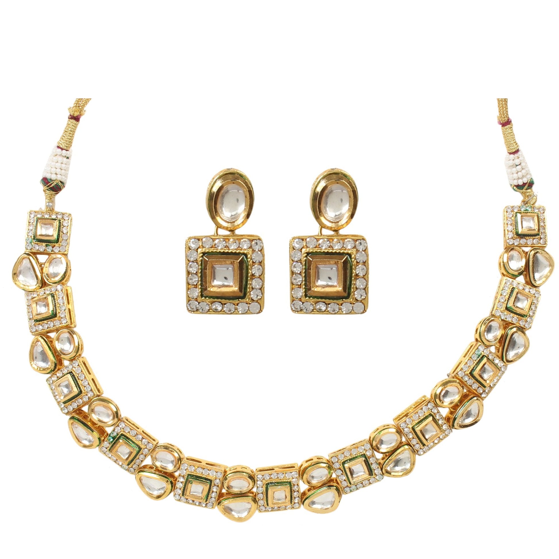Peryl Women Kundan Necklace With Earrings(2 Pc Set) - Grab2buy