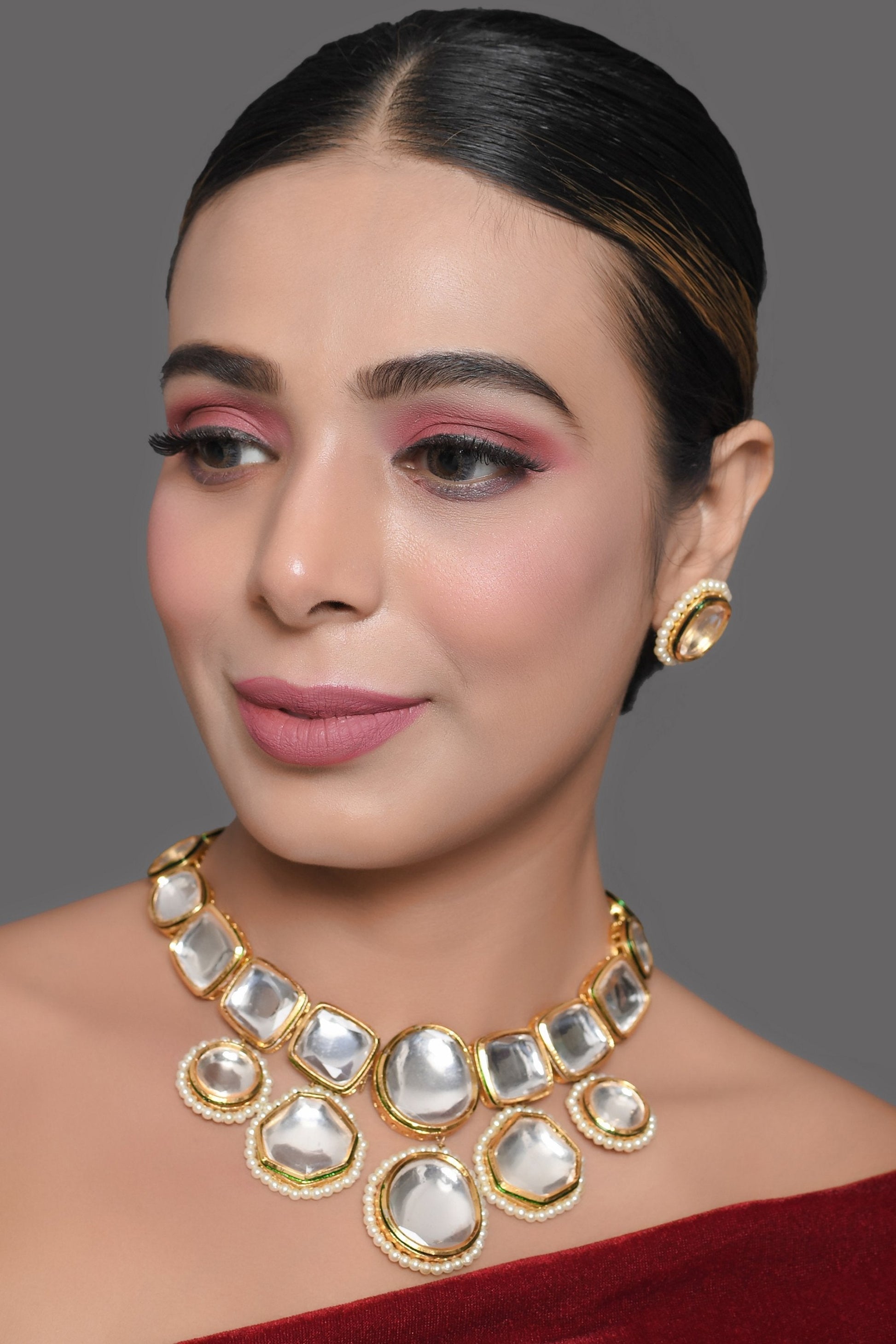 Peryl Women's Kundan Inspired Necklace With Earrings - Grab2buy