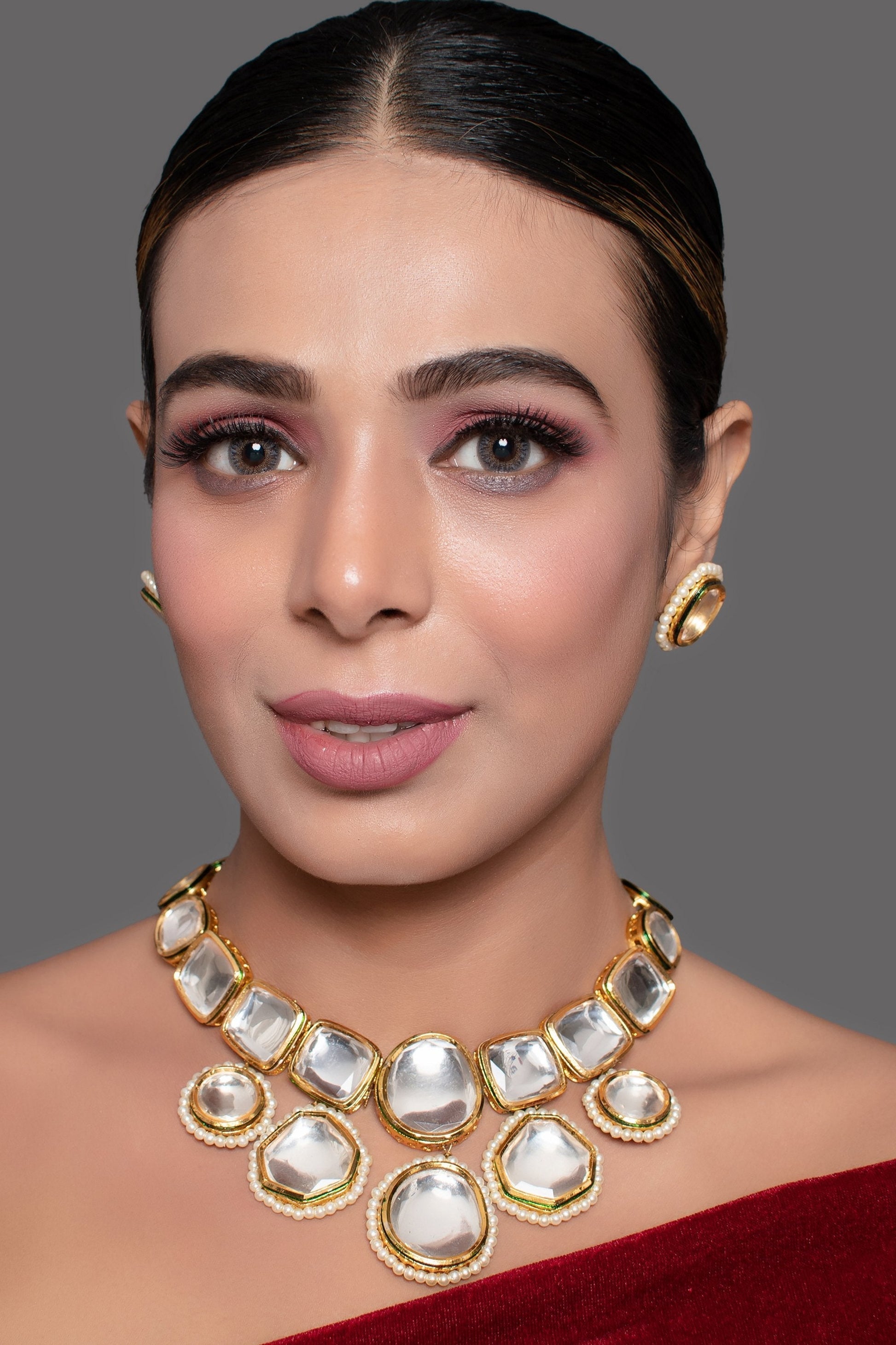 Peryl Women's Kundan Inspired Necklace With Earrings - Grab2buy