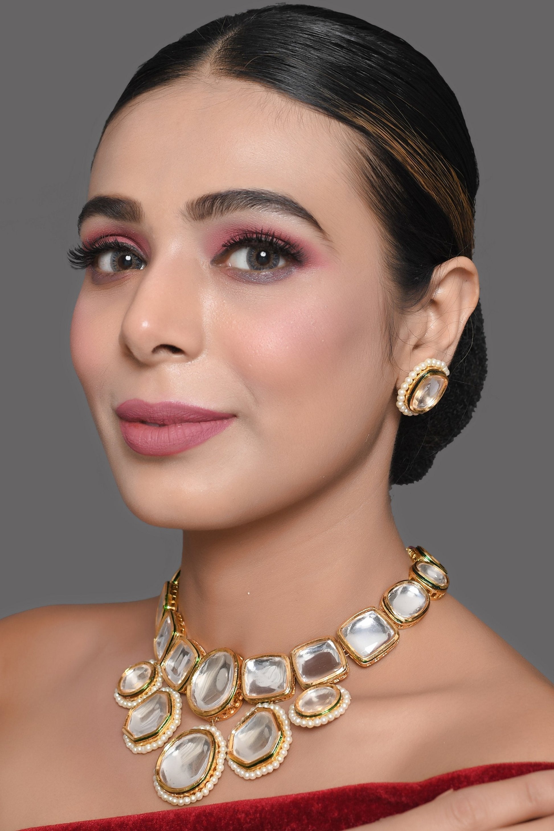 Peryl Women's Kundan Inspired Necklace With Earrings - Grab2buy