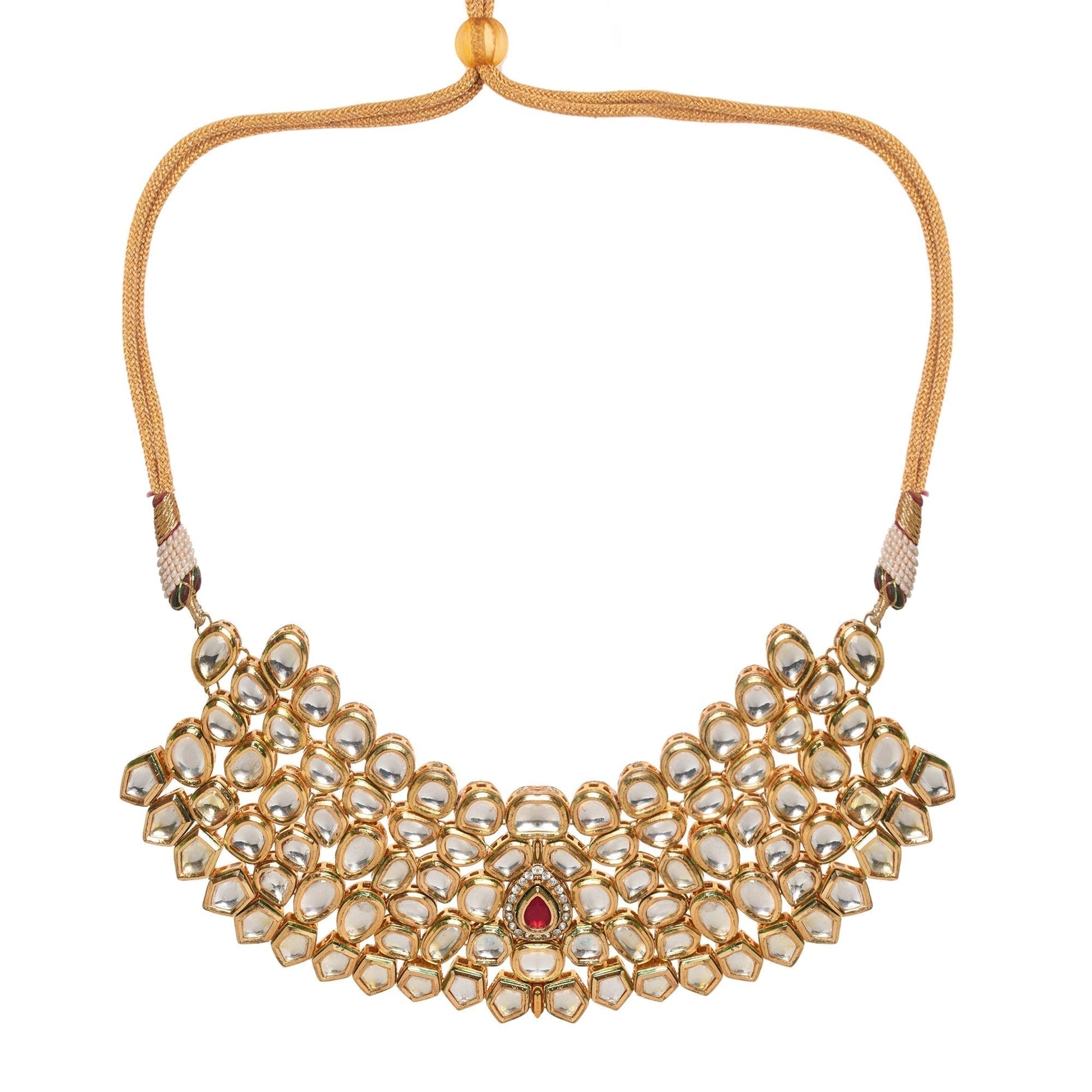 Peryl Women's Handcrafted Maharani Kundan Necklace With Earrings & Mang Tika - Swadesiicart